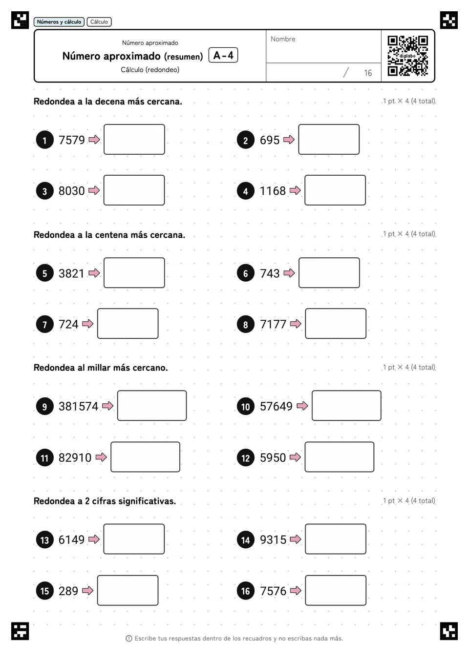 Número aproximado (resumen) A-4