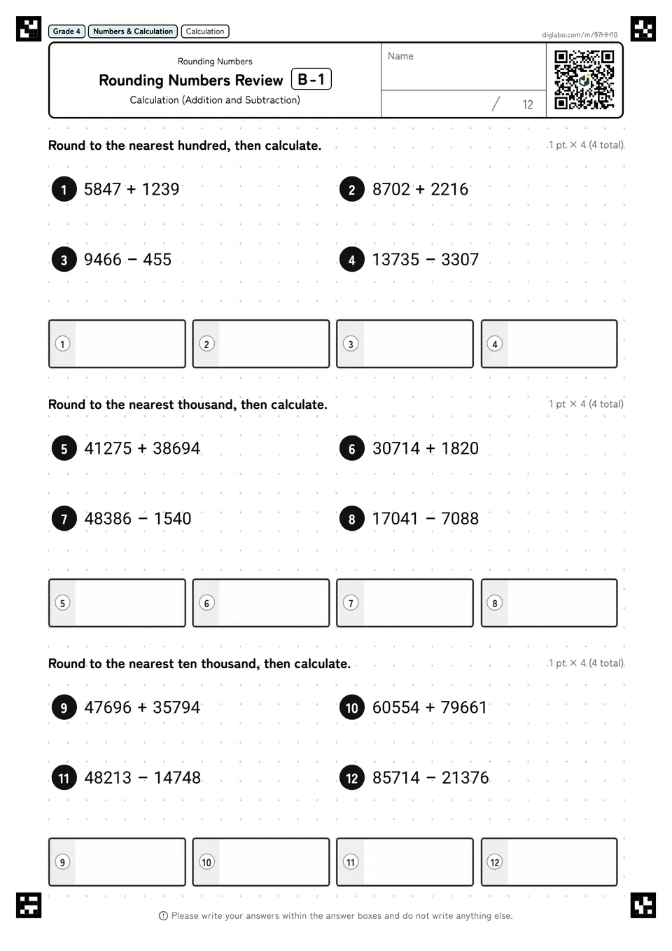 Grade 4 (Elementary School) Rounding Numbers Rounding Numbers Review