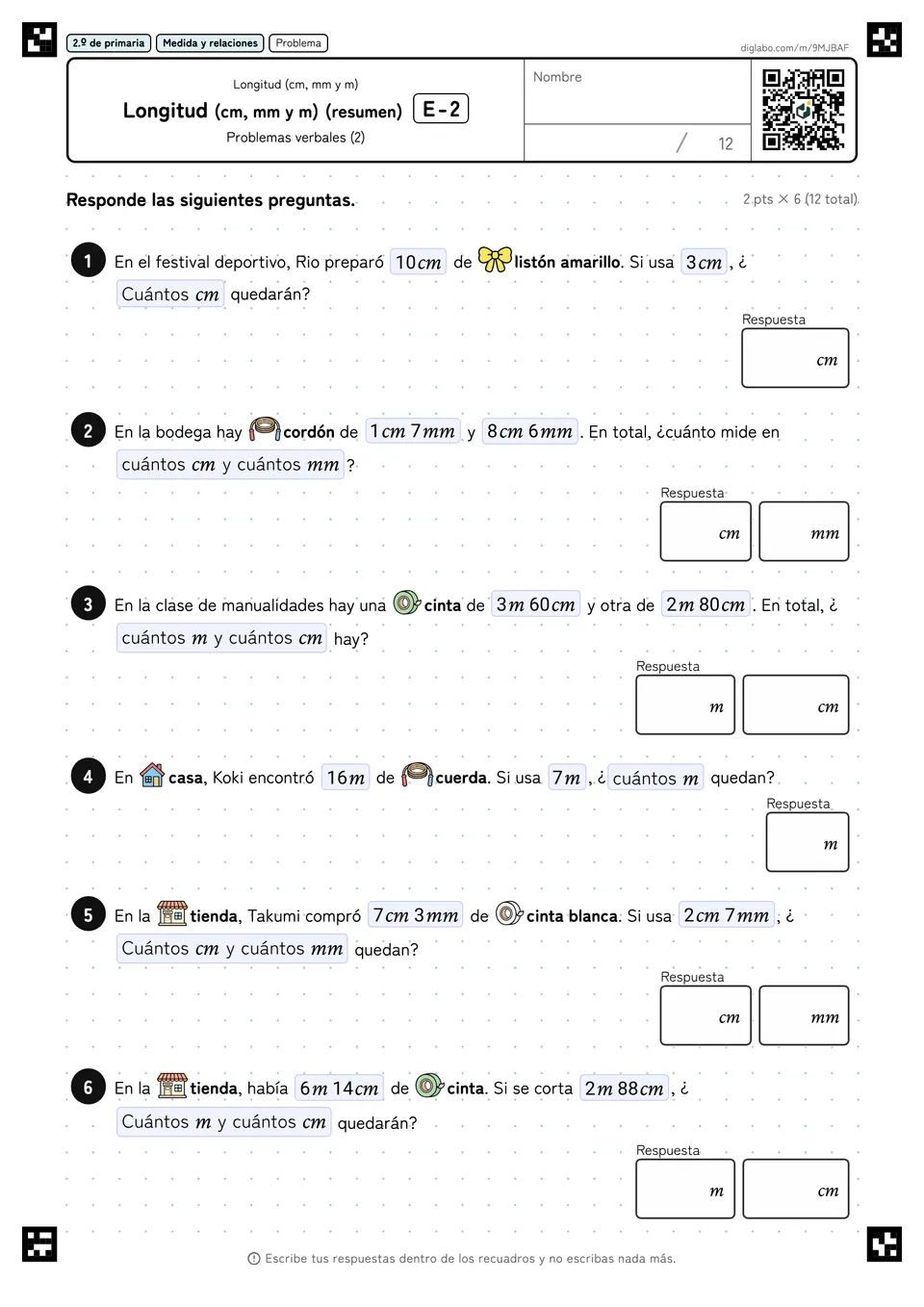 2.º de primaria Longitud (cm, mm y m) Longitud (cm, mm y m) (resumen)