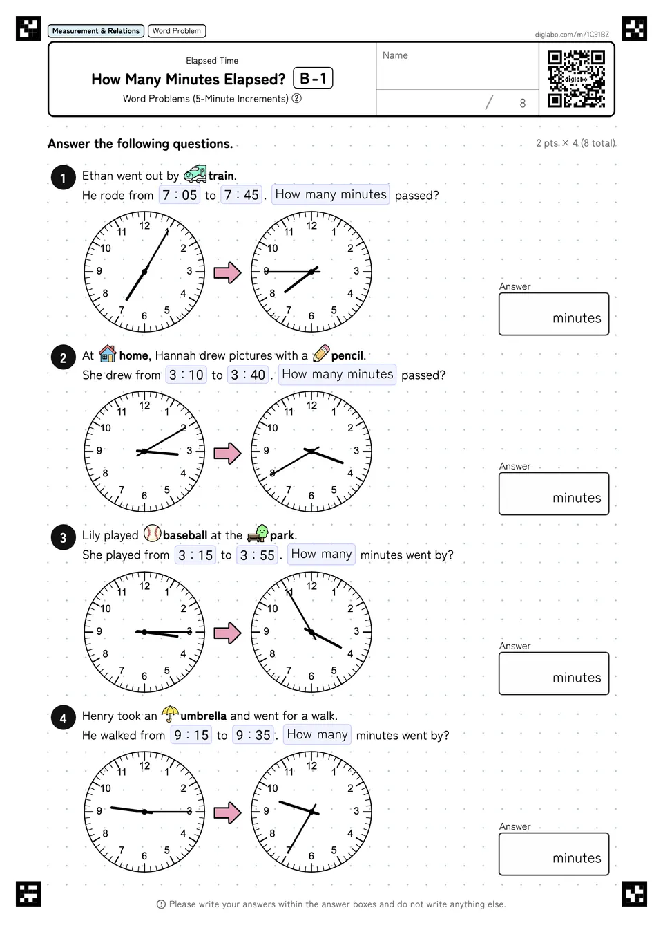 How Many Minutes Elapsed? B-1