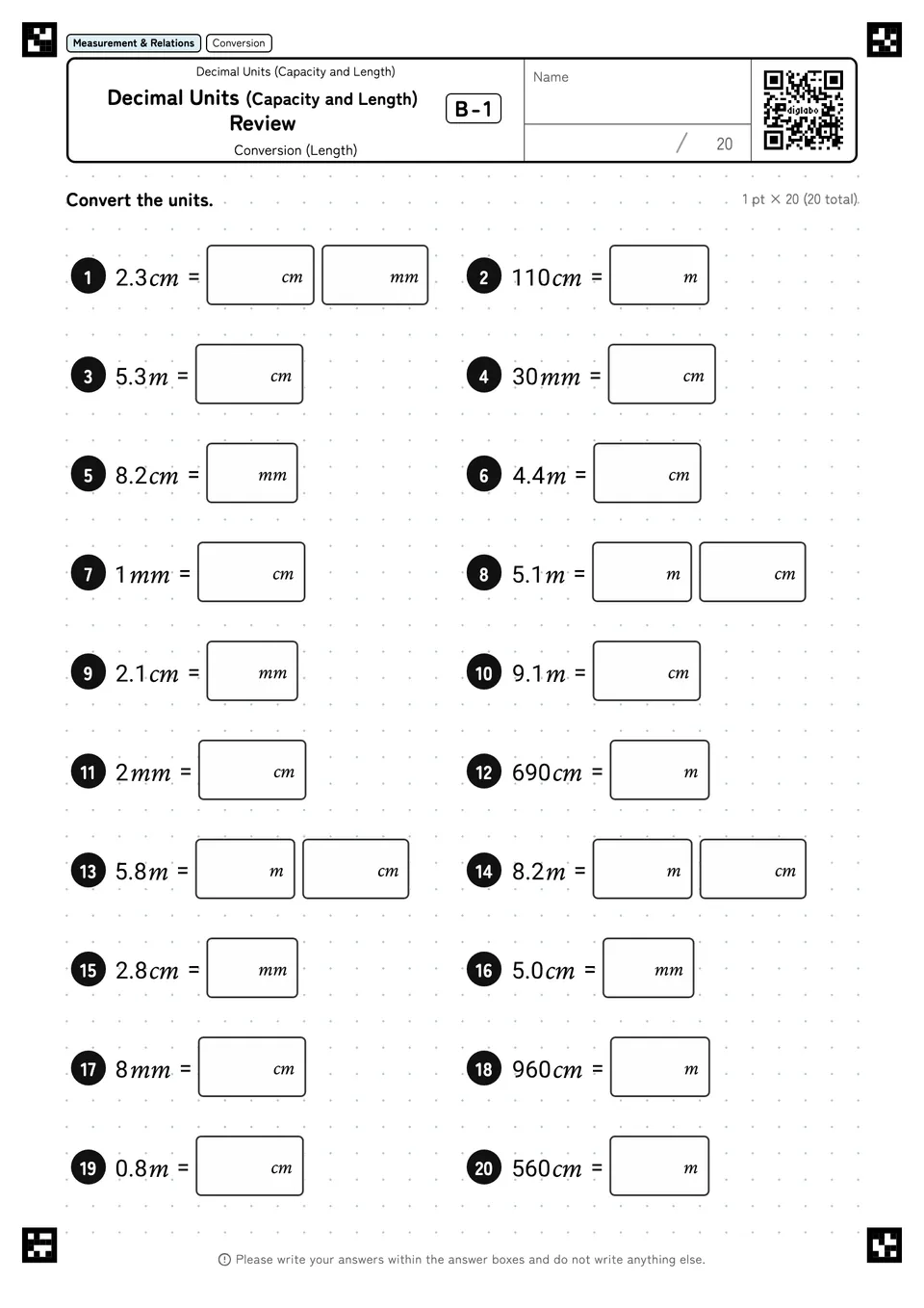 Decimal Units (Capacity and Length) Review B-1