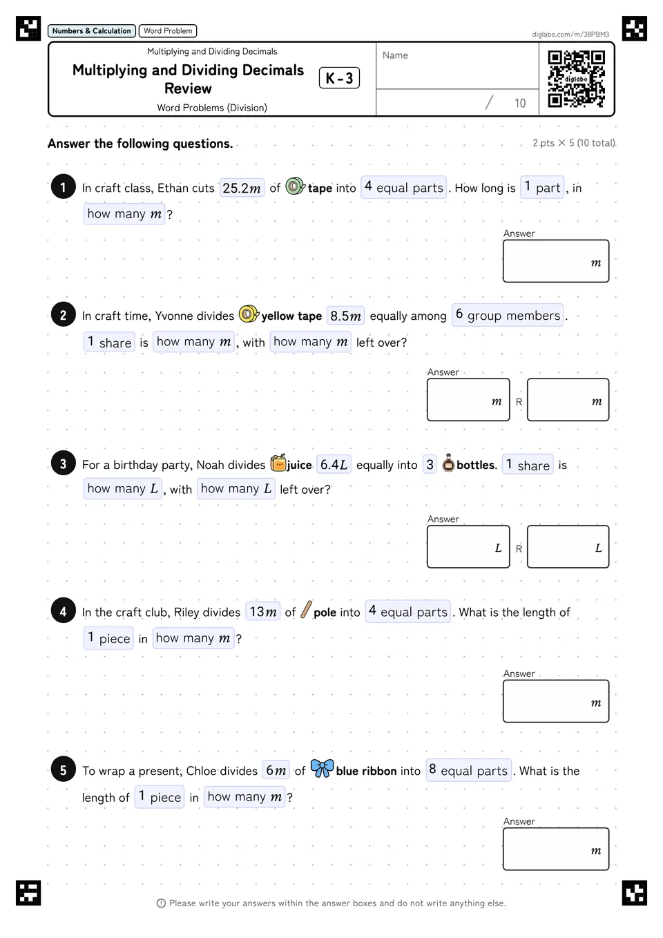 Multiplying and Dividing Decimals Review K-3