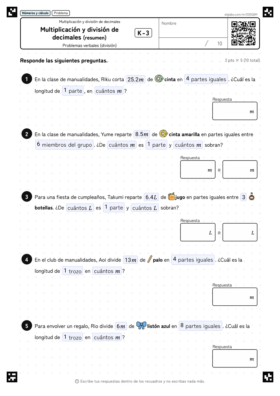 Multiplicación y división de decimales (resumen) K-3