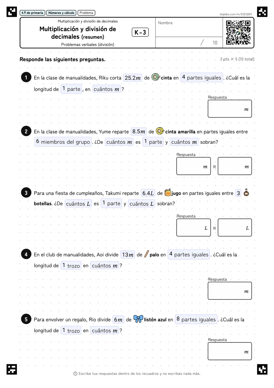 4.º de primaria Multiplicación y división de decimales Multiplicación y división de decimales (resumen)