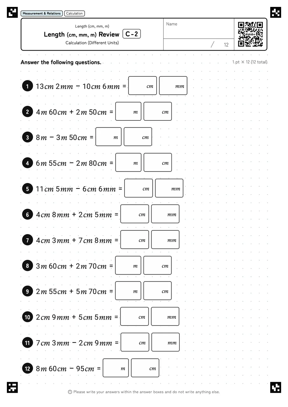 Length (cm, mm, m) Review C-2