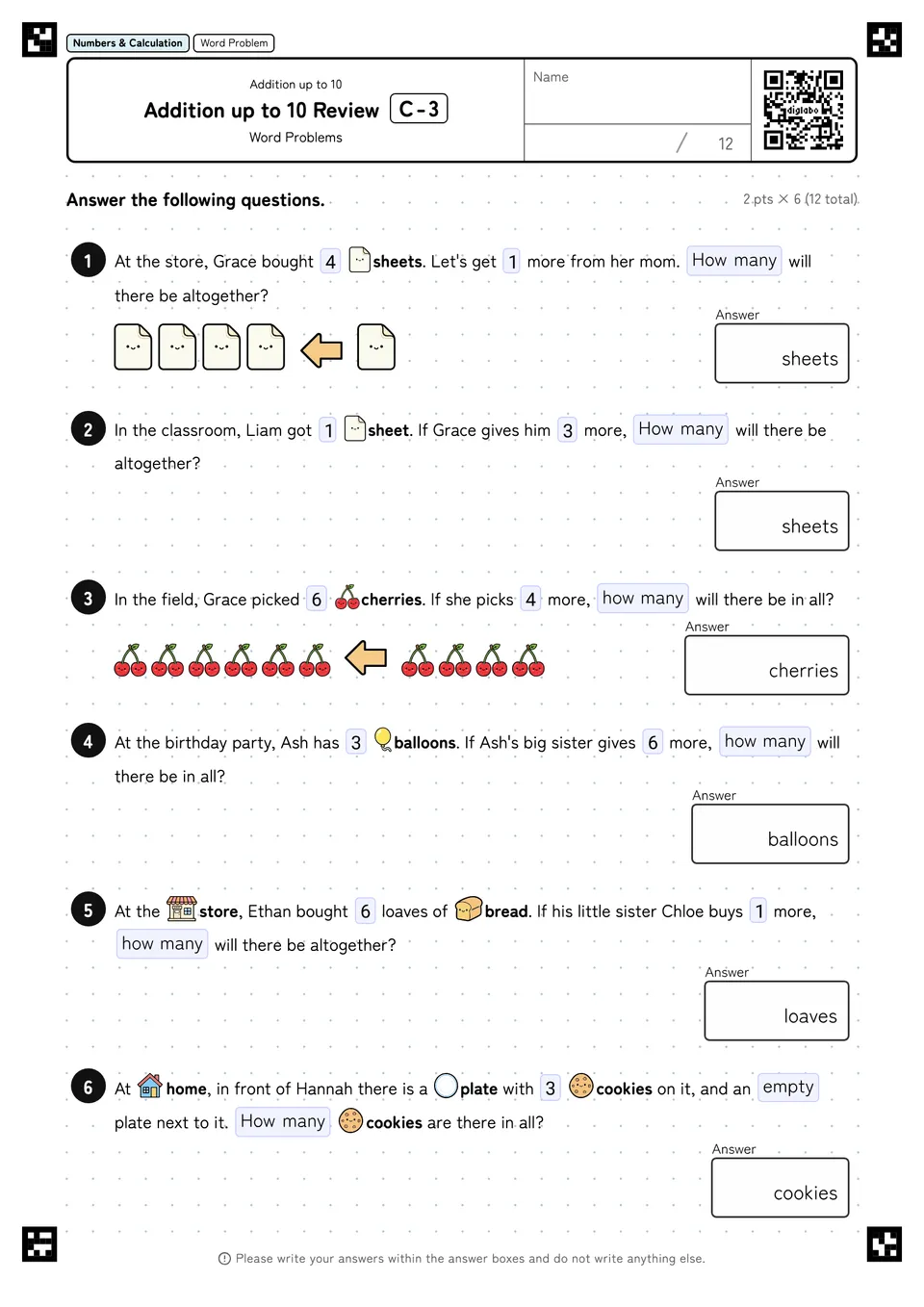 Addition up to 10 Review C-3
