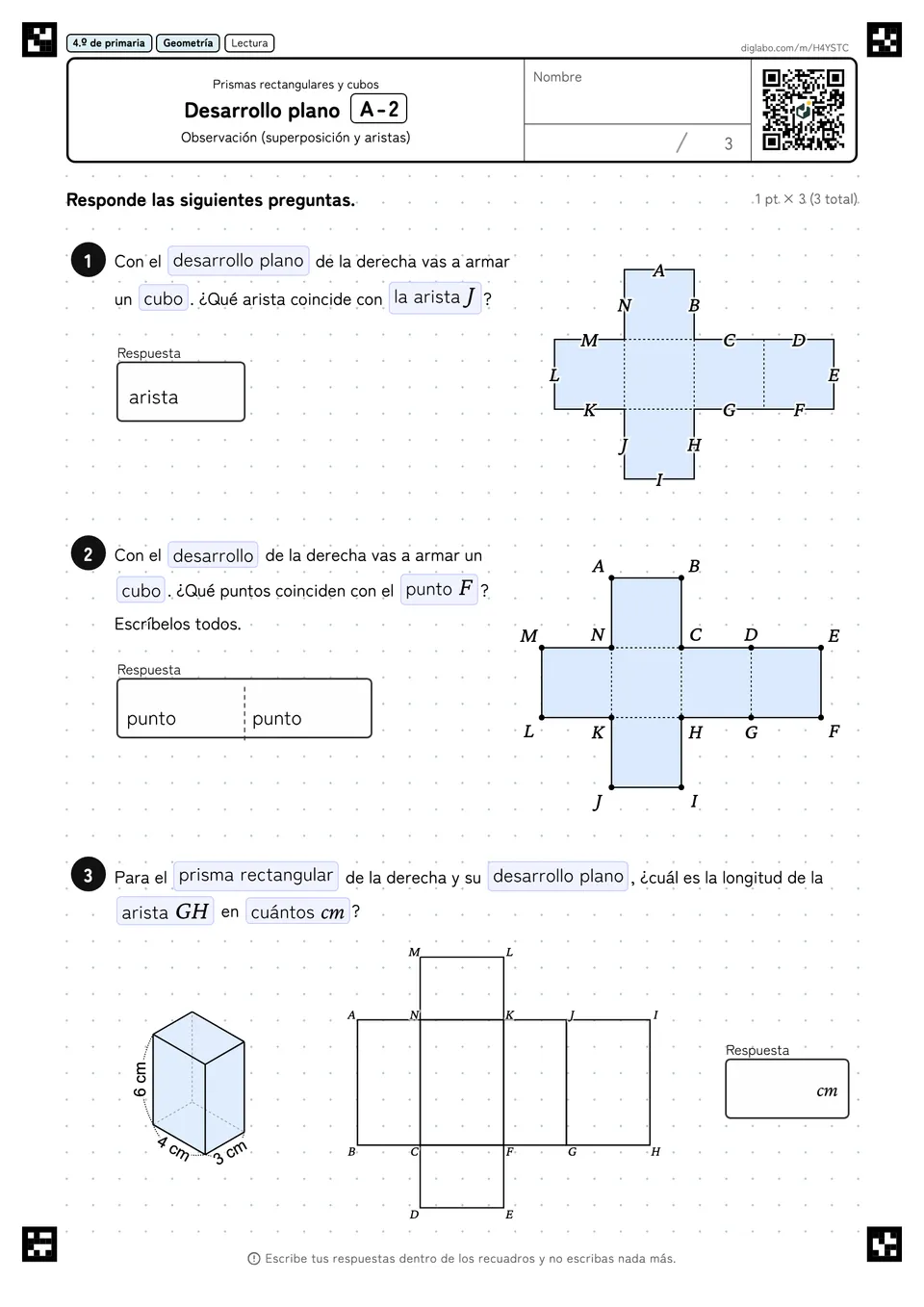 4.º de primaria Prismas rectangulares y cubos Desarrollo plano
