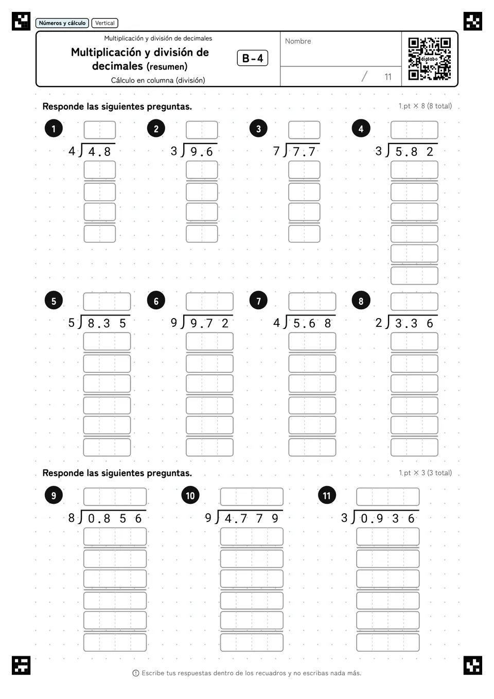Multiplicación y división de decimales (resumen) B-4