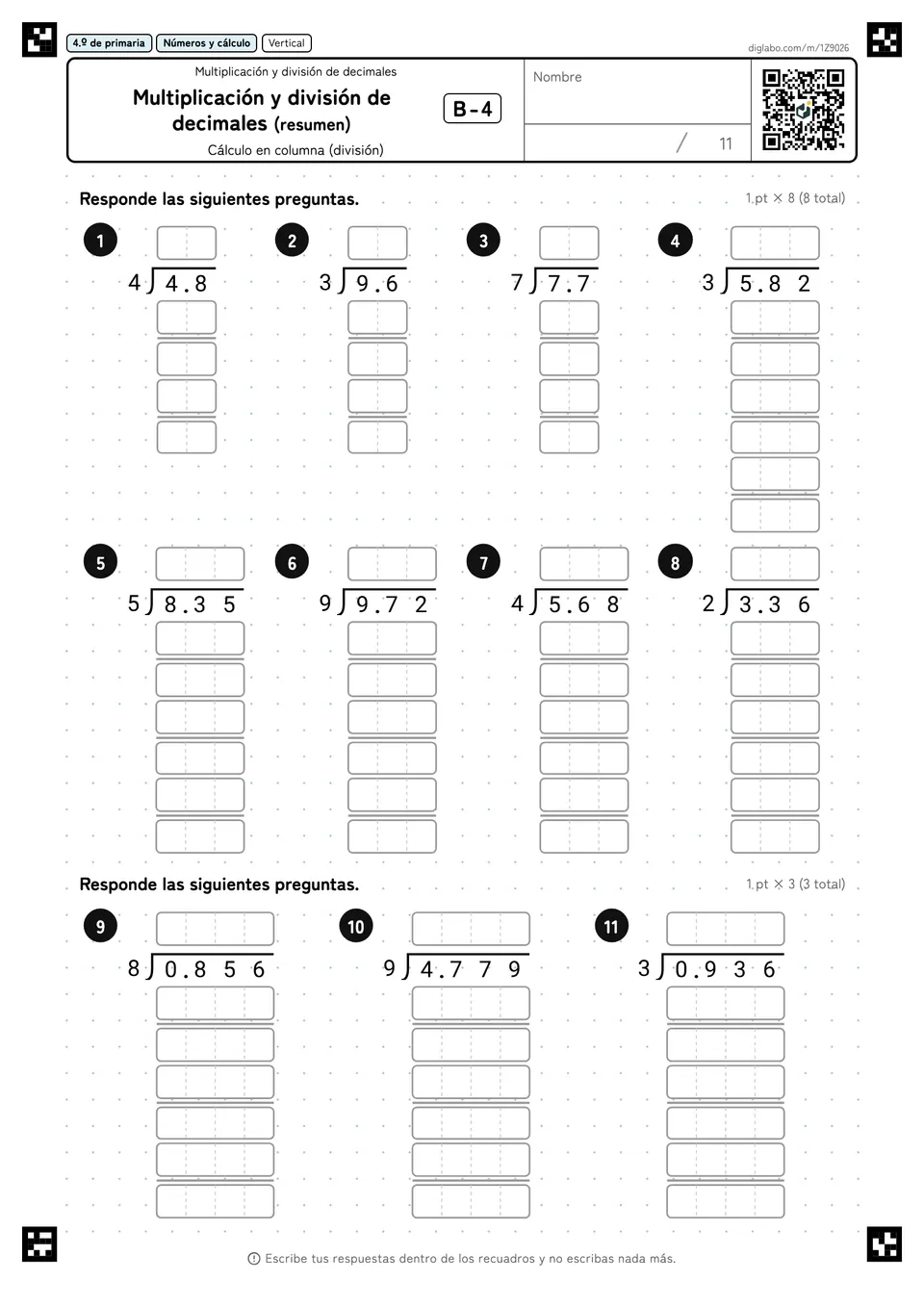 4.º de primaria Multiplicación y división de decimales Multiplicación y división de decimales (resumen)