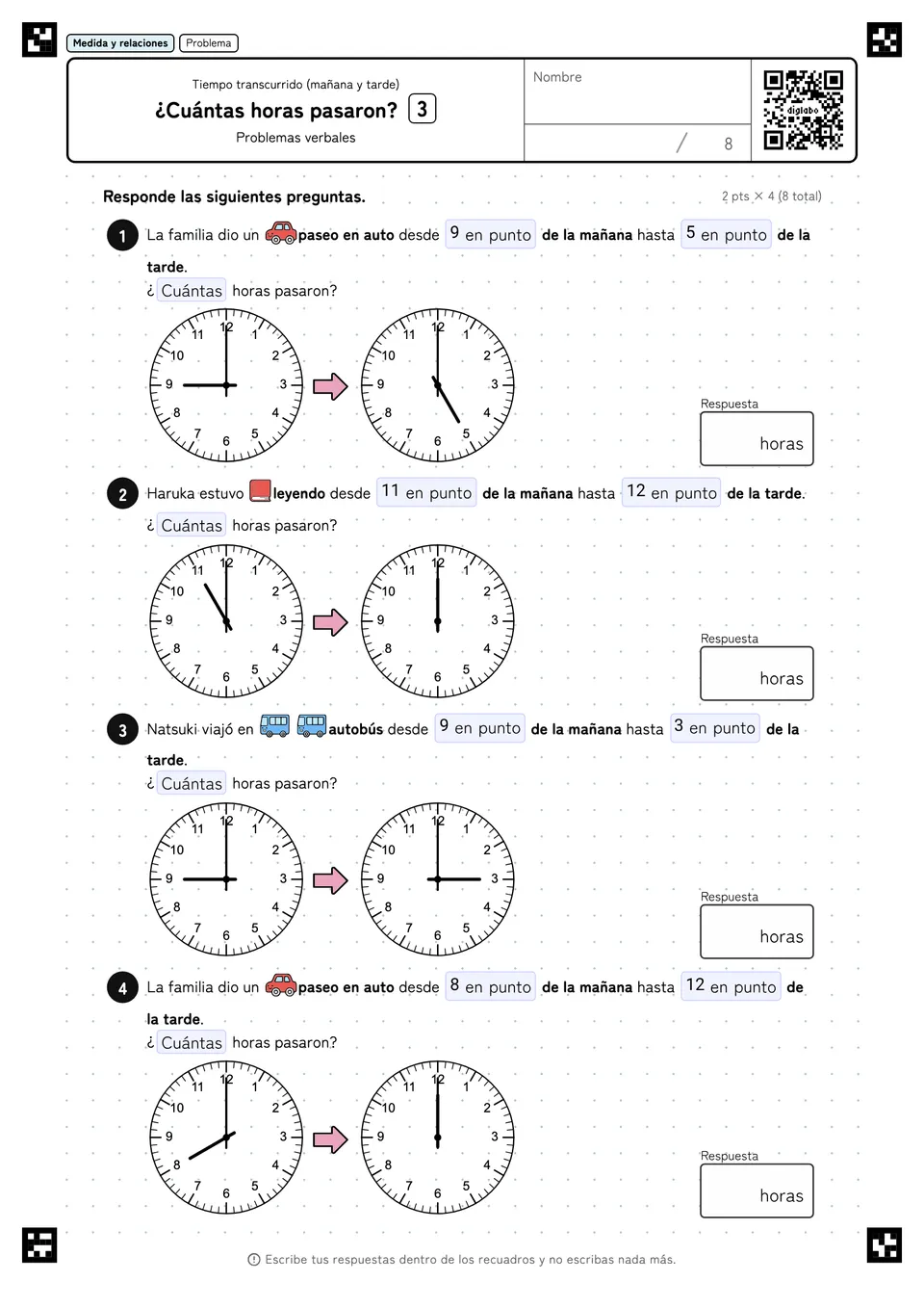 ¿Cuántas horas pasaron? 3