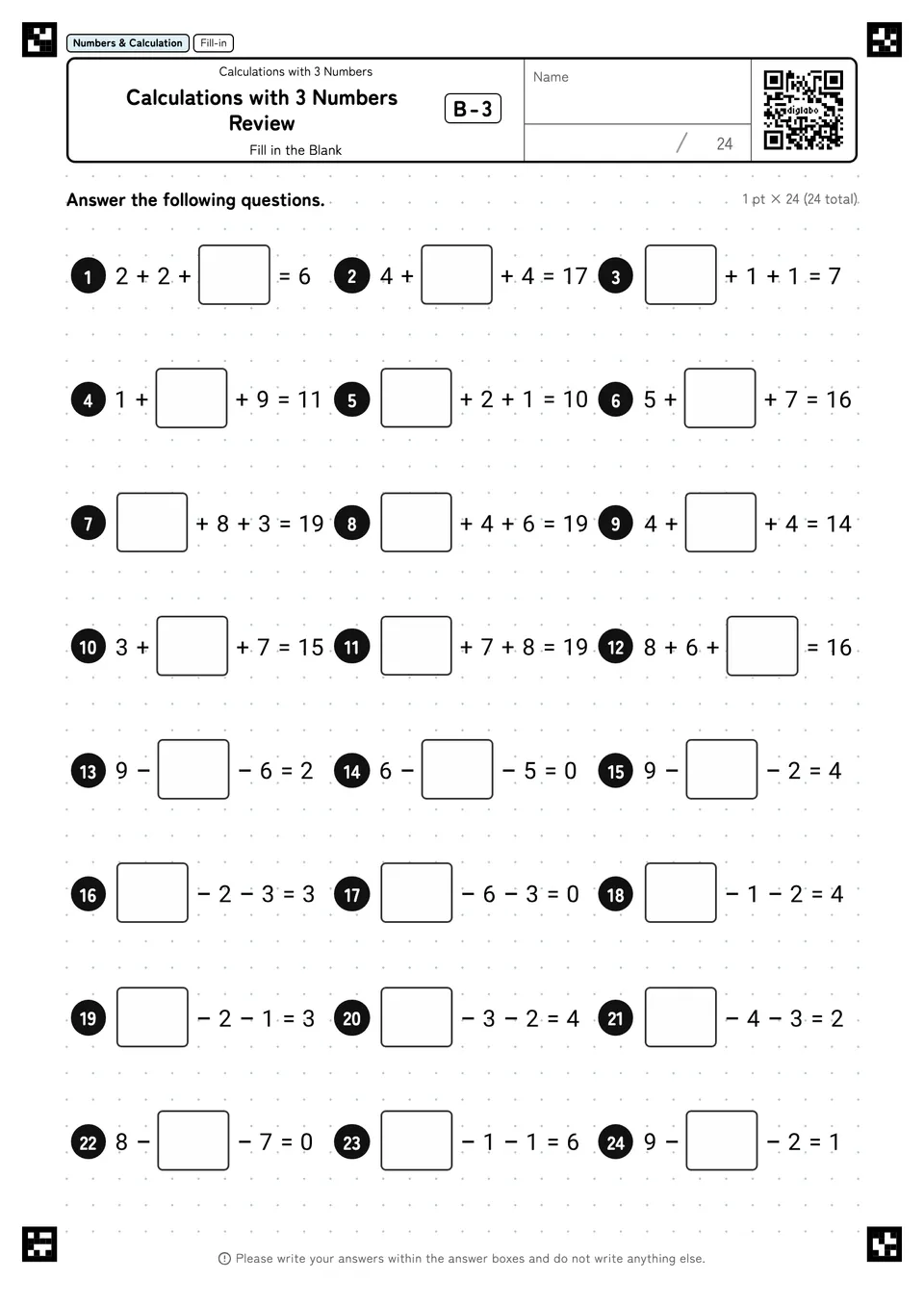 Calculations with 3 Numbers Review B-3