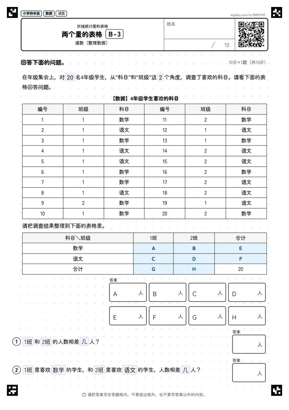 小学四年级 折线统计图和表格 两个量的表格