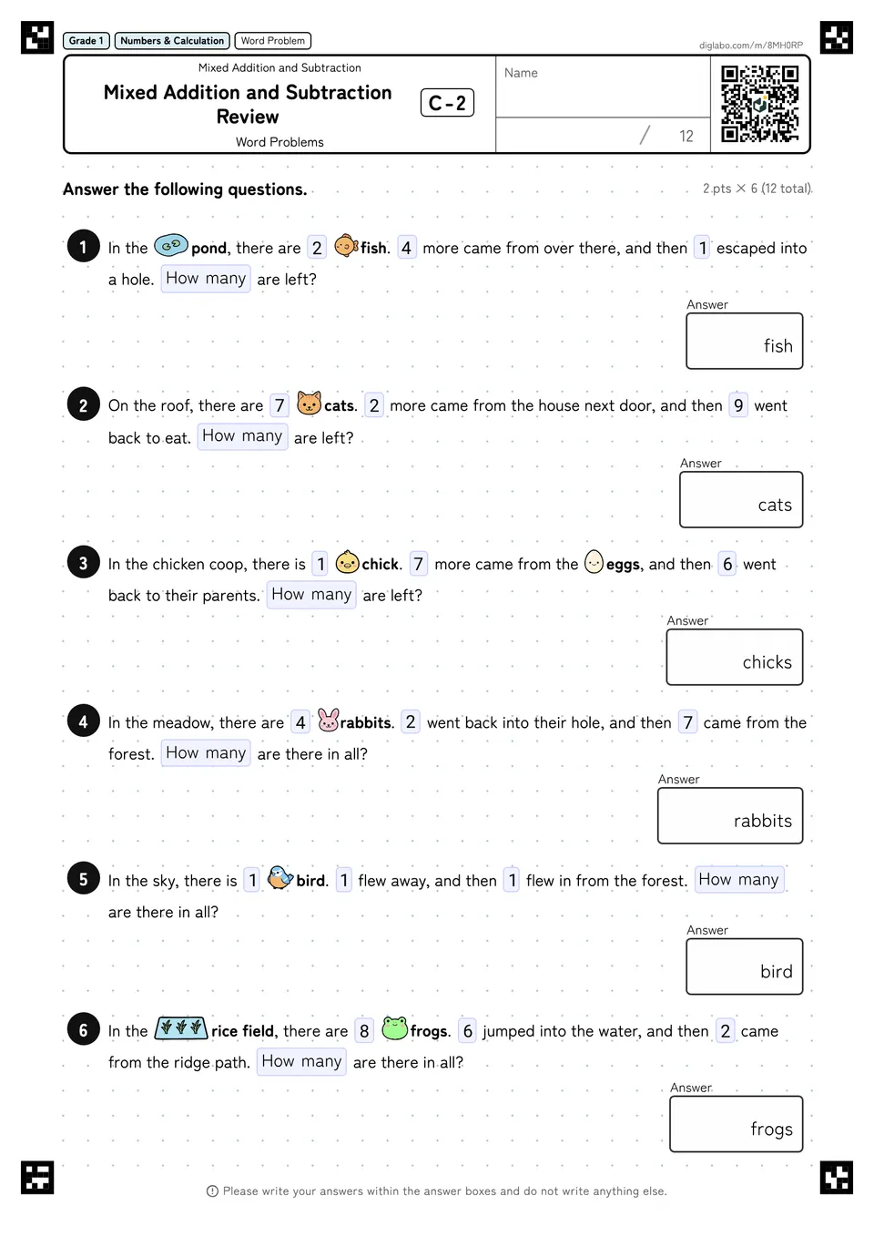Grade 1 (Elementary School) Mixed Addition and Subtraction Mixed Addition and Subtraction Review