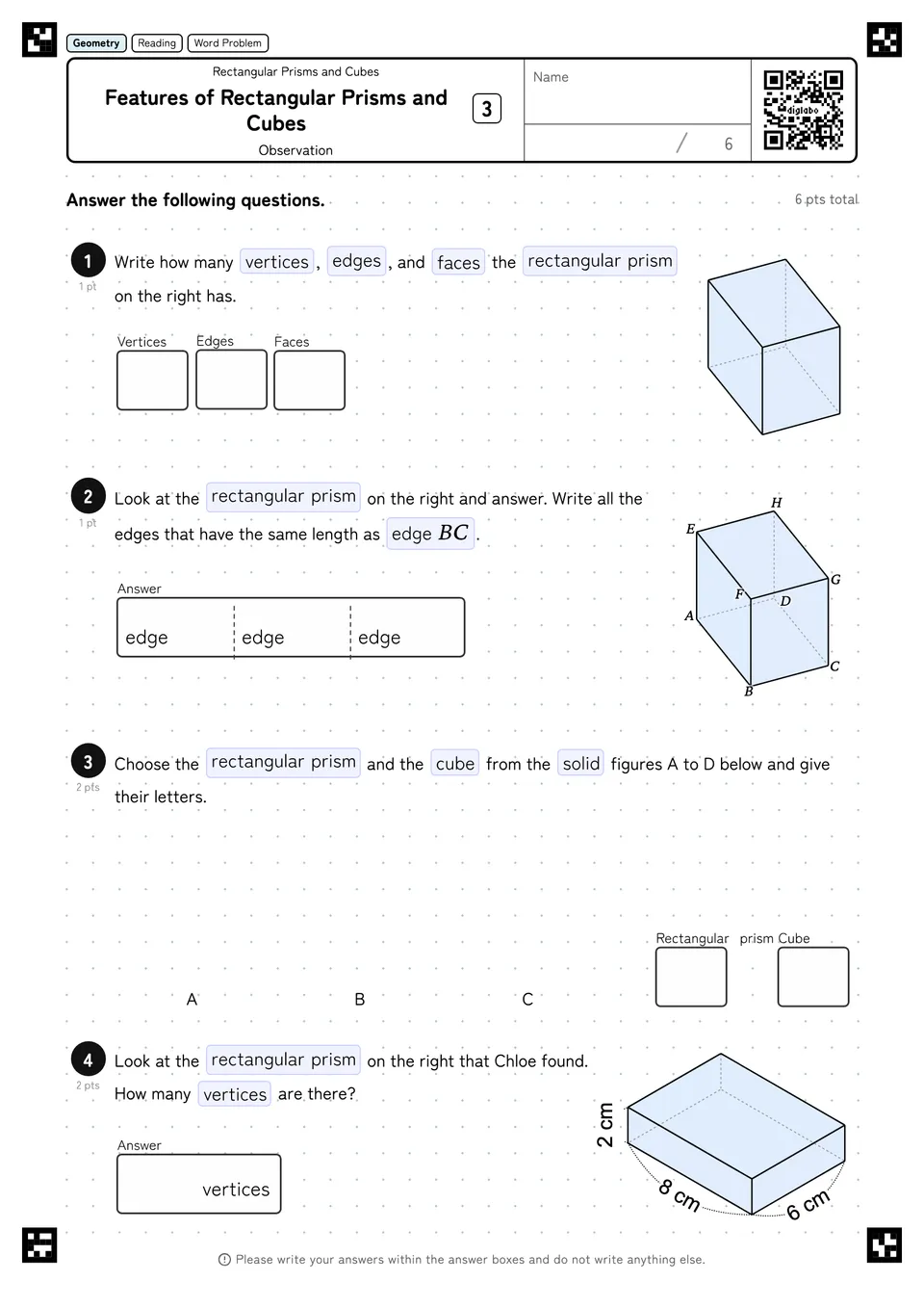 Features of Rectangular Prisms and Cubes 3