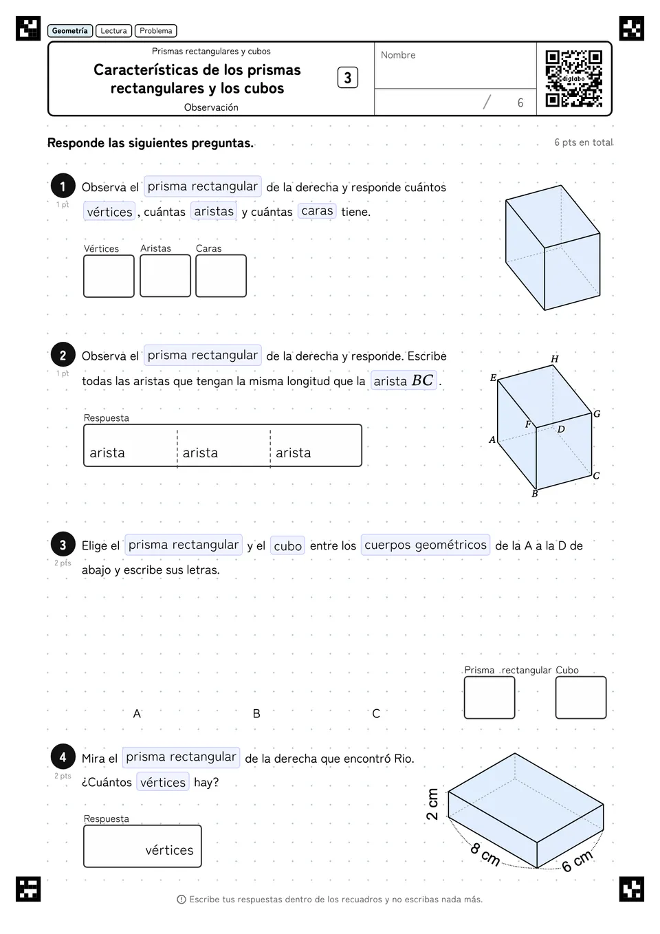 Características de los prismas rectangulares y los cubos 3