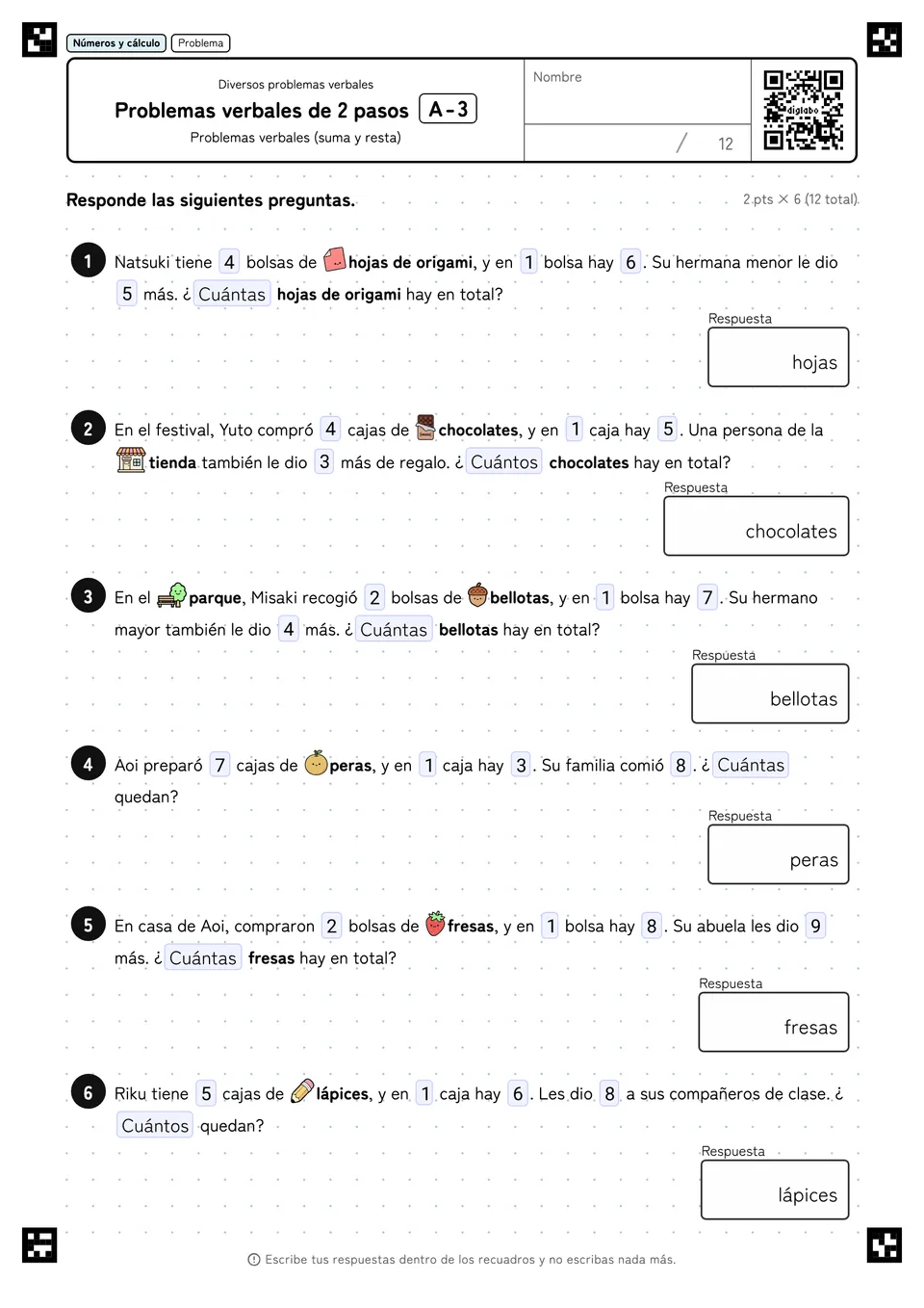 Problemas verbales de 2 pasos A-3