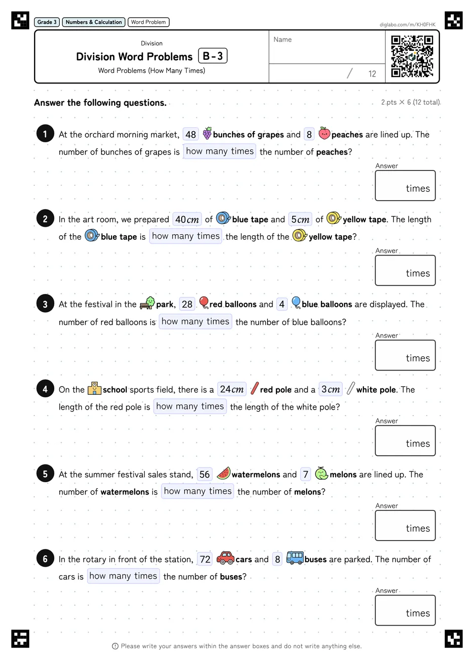 Grade 3 (Elementary School) Division Division Word Problems
