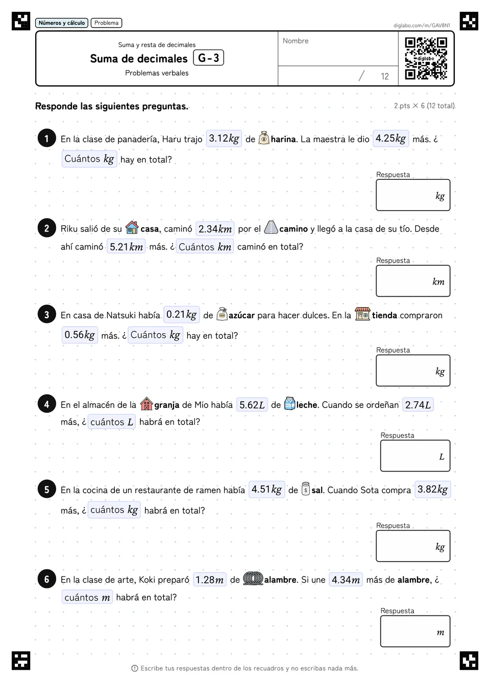 Suma de decimales G-3