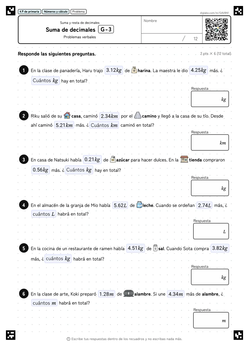 4.º de primaria Suma y resta de decimales Suma de decimales