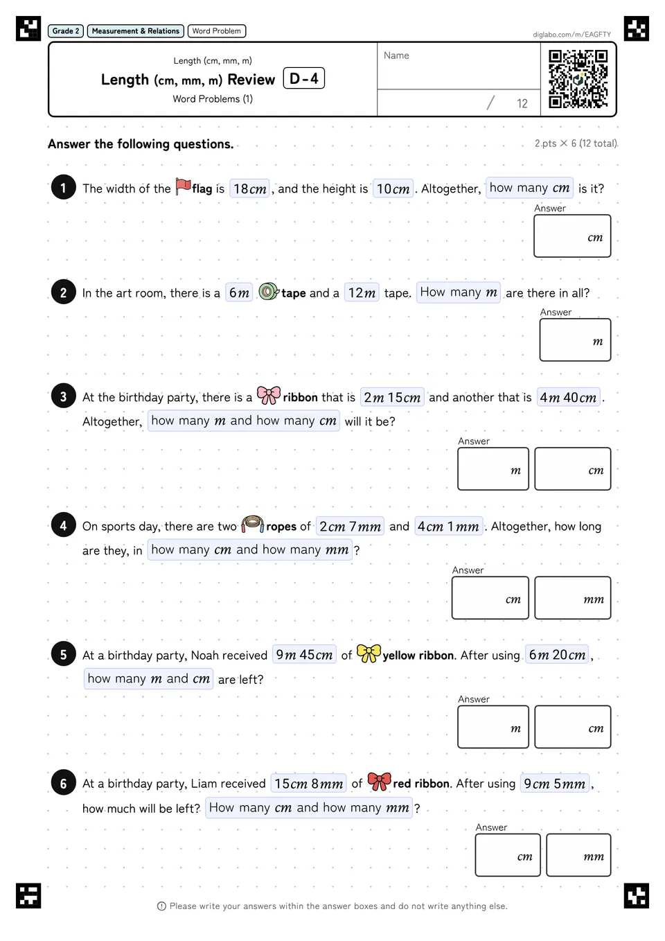 Grade 2 (Elementary School) Length (cm, mm, m) Length (cm, mm, m) Review