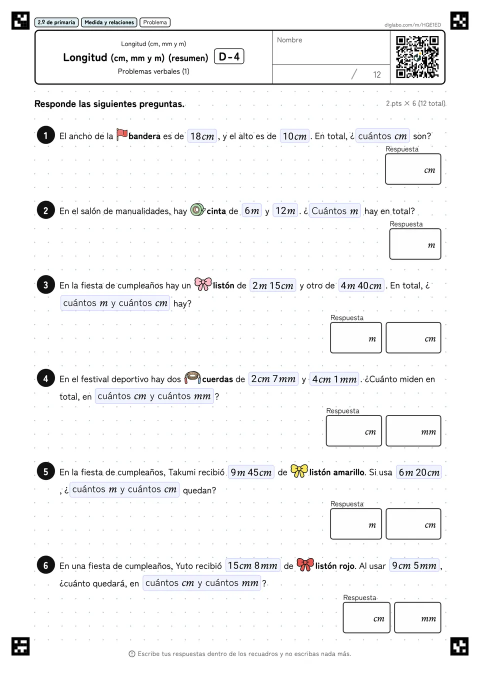 2.º de primaria Longitud (cm, mm y m) Longitud (cm, mm y m) (resumen)