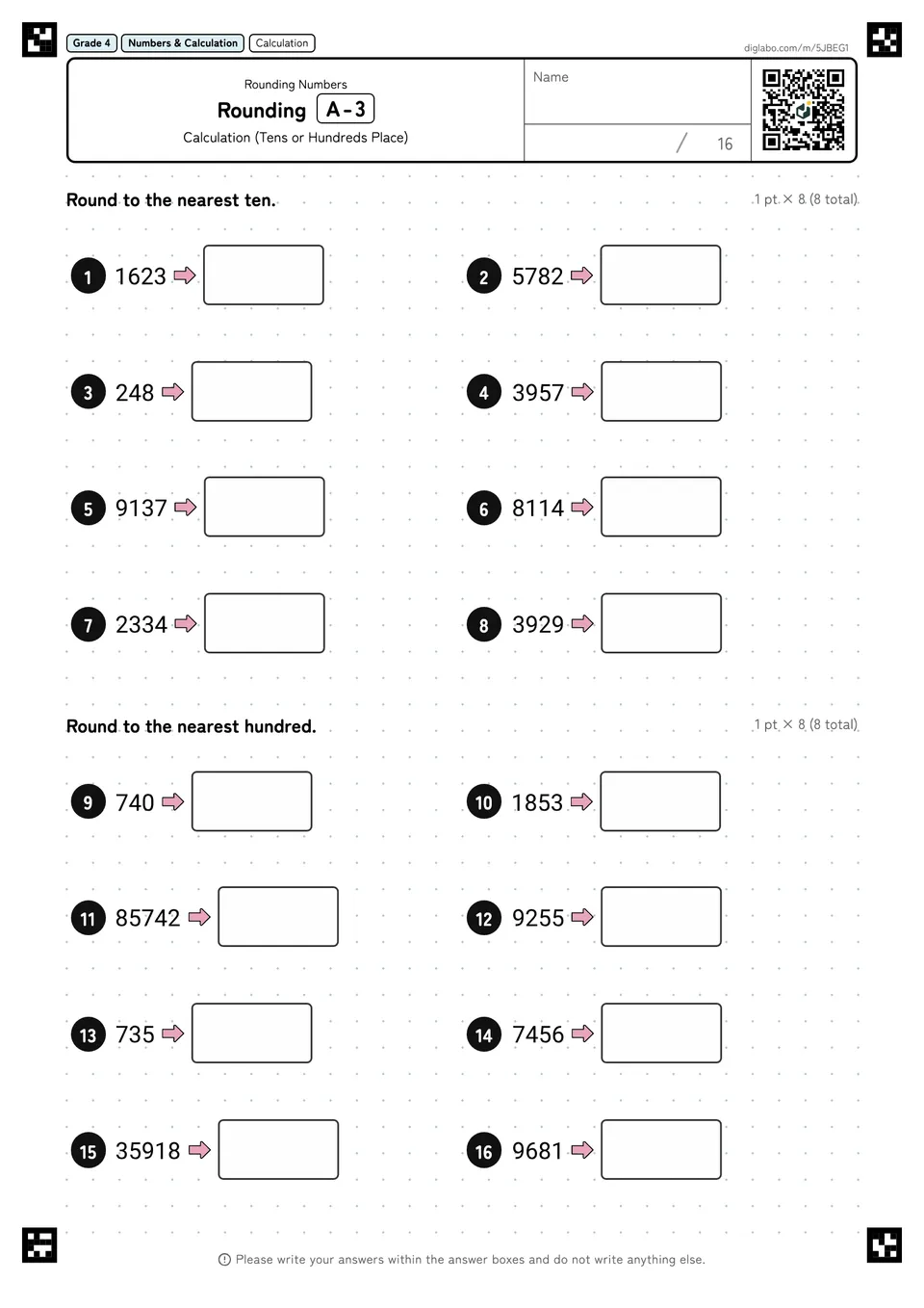 Grade 4 (Elementary School) Rounding Numbers Rounding