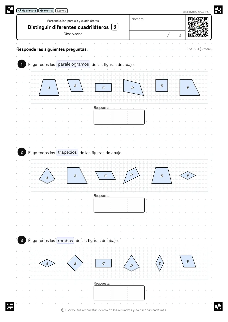 4.º de primaria Perpendicular, paralelo y cuadriláteros Distinguir diferentes cuadriláteros