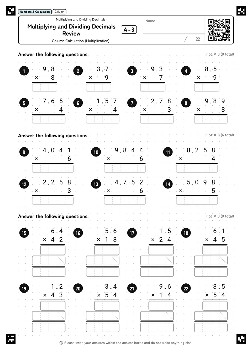 Multiplying and Dividing Decimals Review A-3