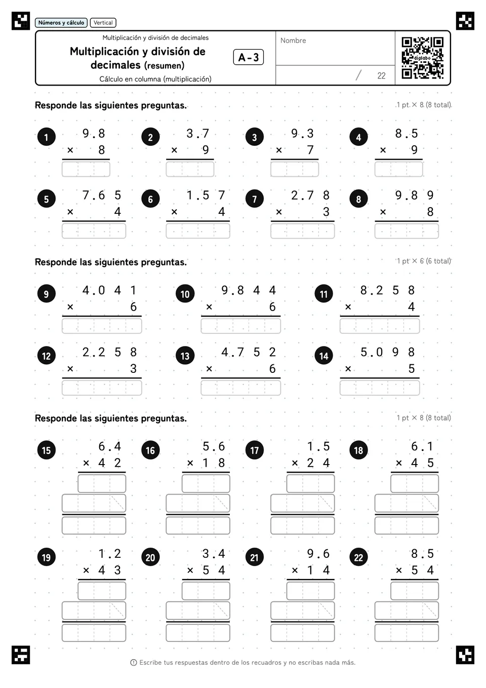 Multiplicación y división de decimales (resumen) A-3