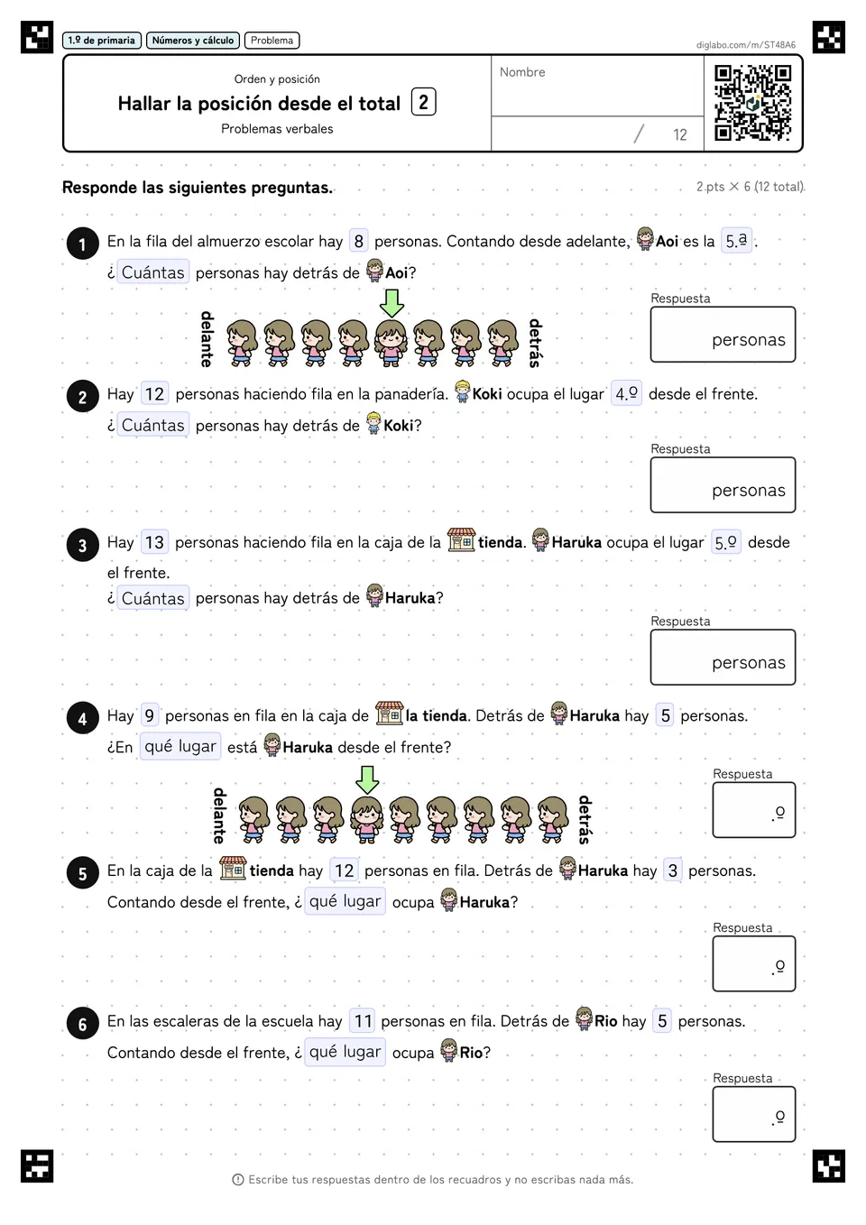 1.º de primaria Orden y posición Hallar la posición desde el total