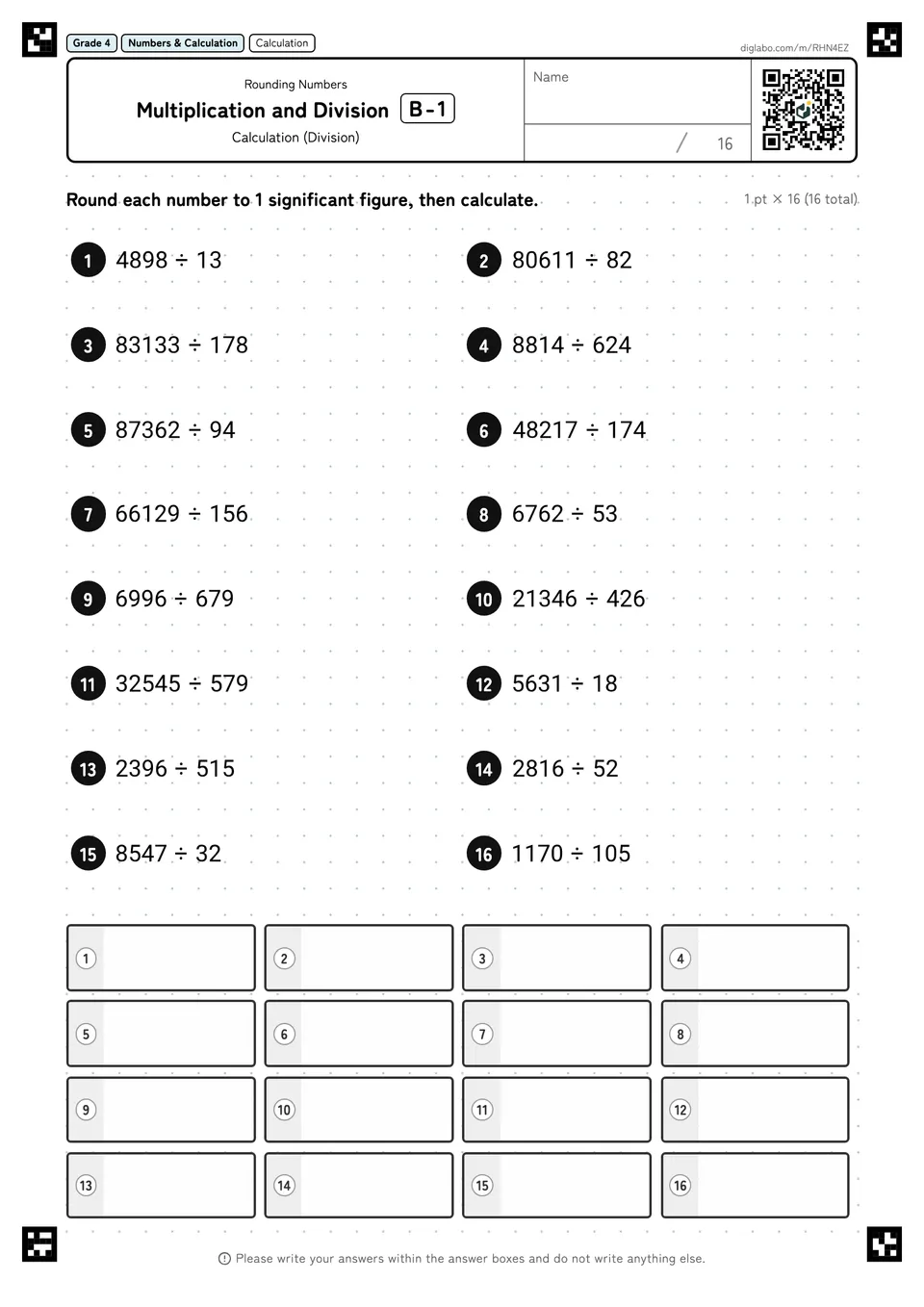 Grade 4 (Elementary School) Rounding Numbers Multiplication and Division
