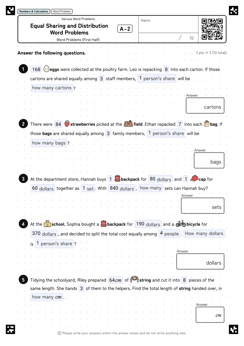 Equal Sharing and Distribution Word Problems A-2