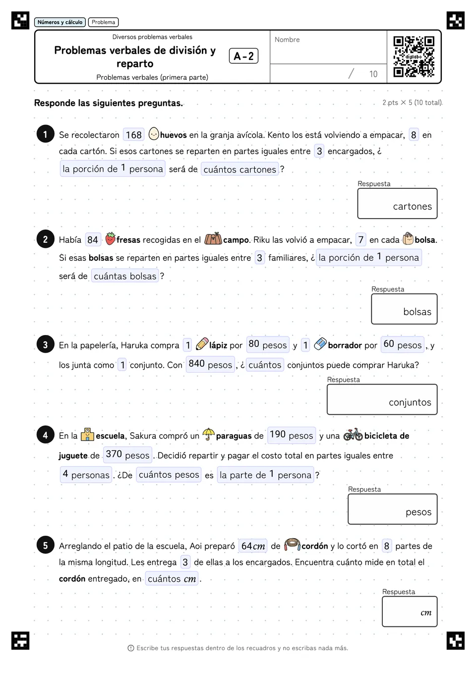 Problemas verbales de división y reparto A-2