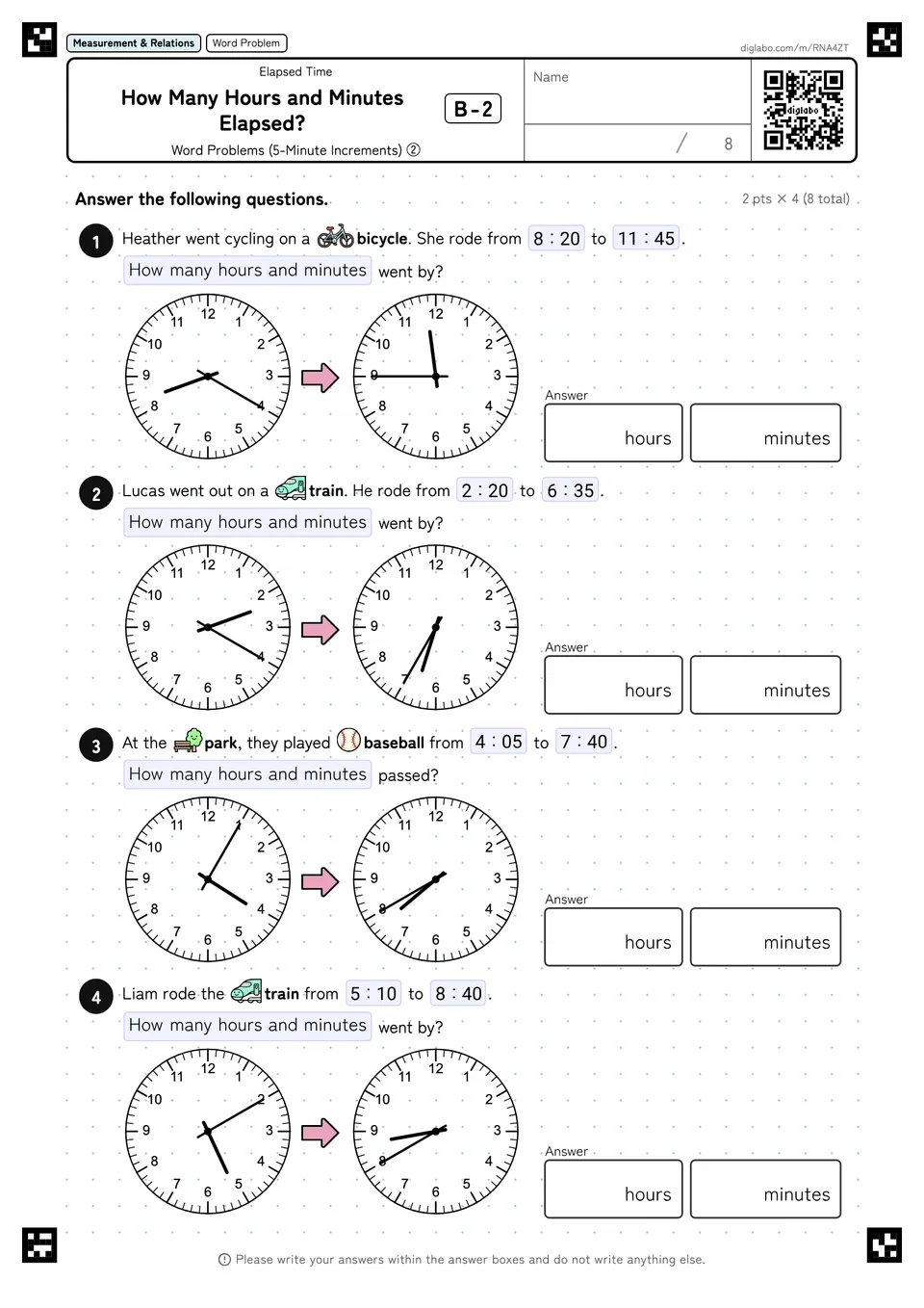 How Many Hours and Minutes Elapsed? B-2