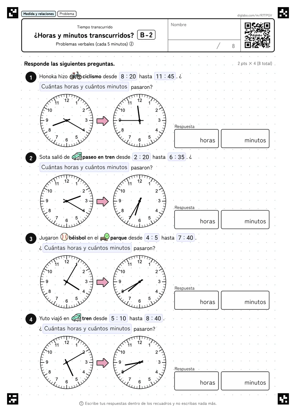 ¿Horas y minutos transcurridos? B-2