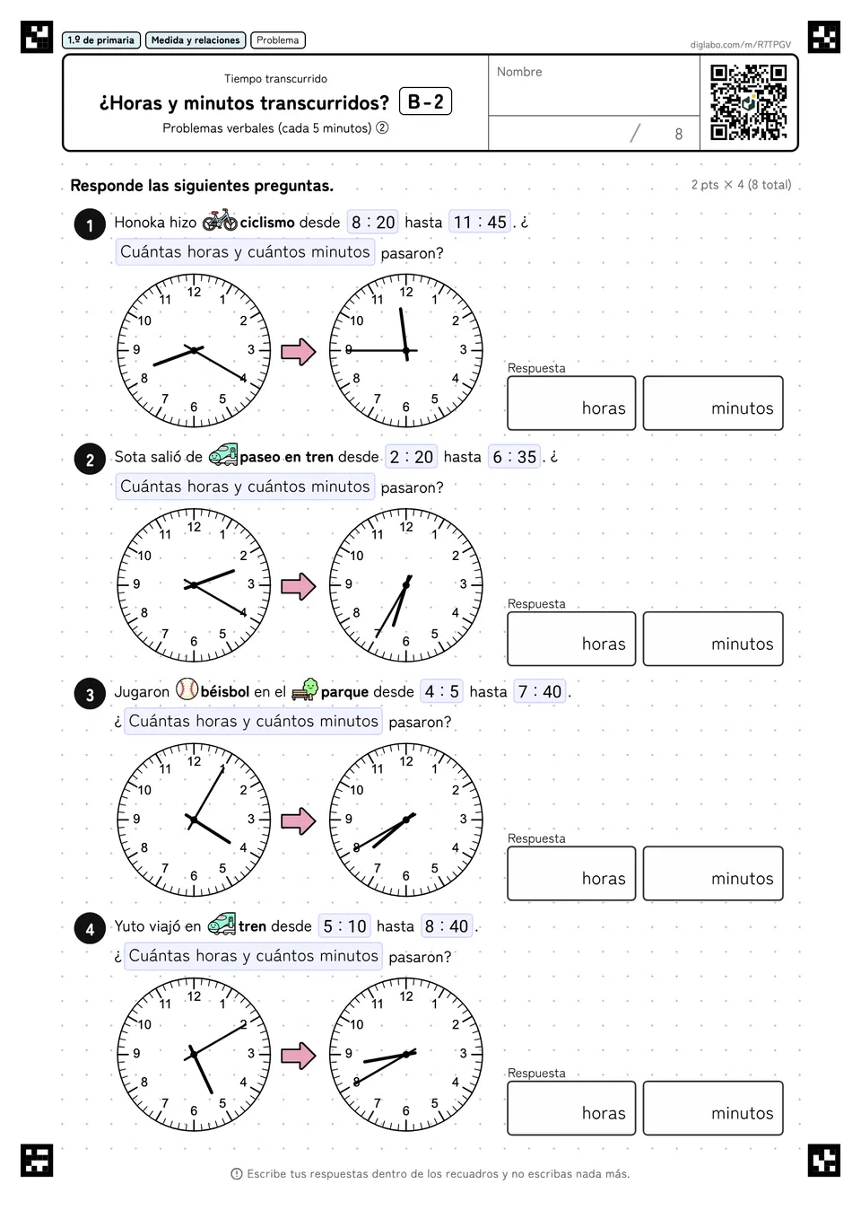 1.º de primaria Tiempo transcurrido ¿Horas y minutos transcurridos?