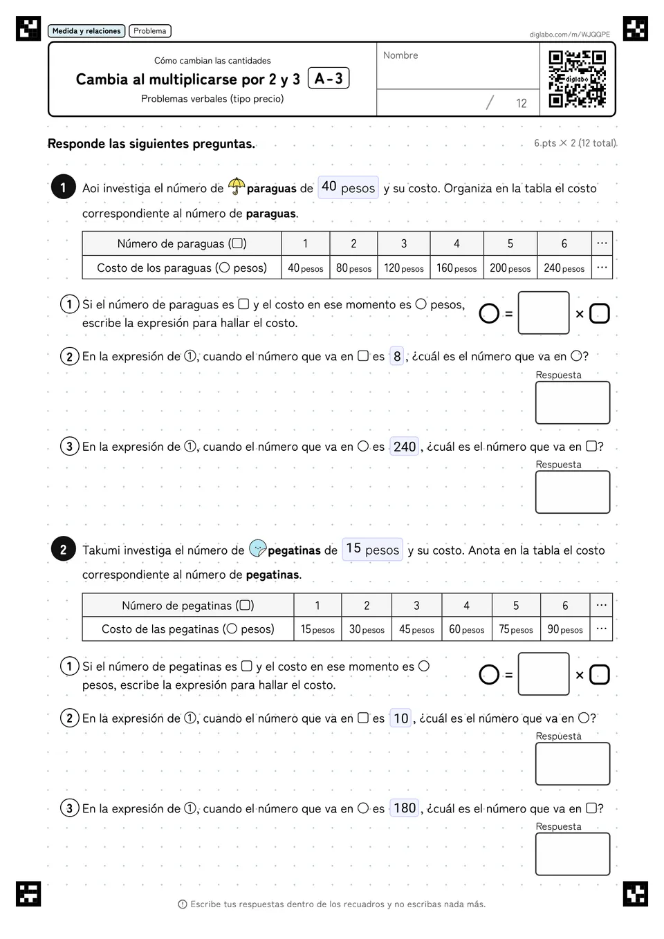 Cambia al multiplicarse por 2 y 3 A-3