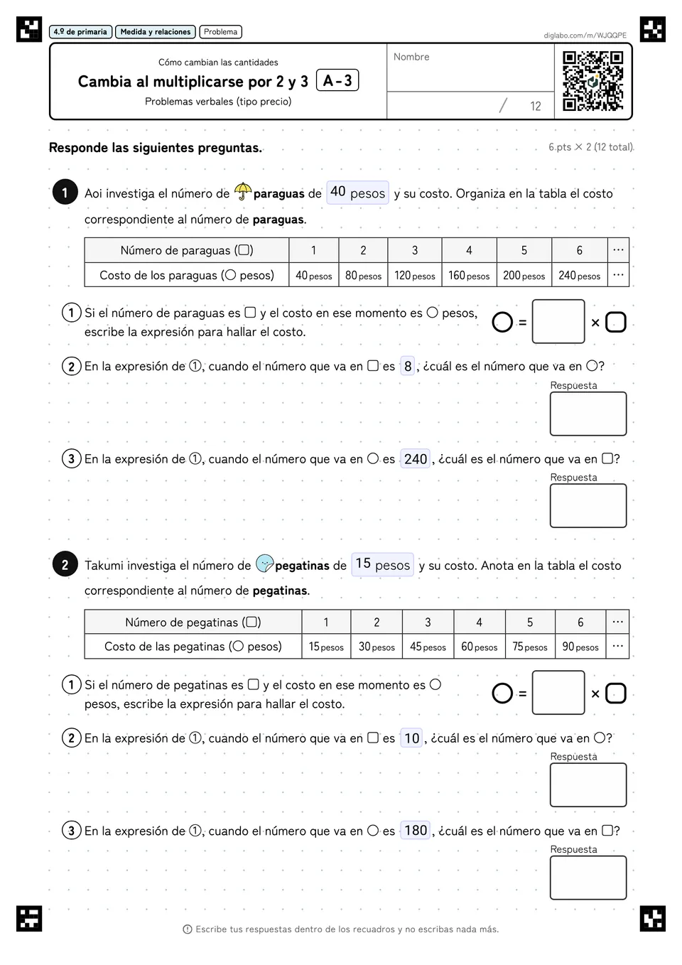 4.º de primaria Cómo cambian las cantidades Cambia al multiplicarse por 2 y 3