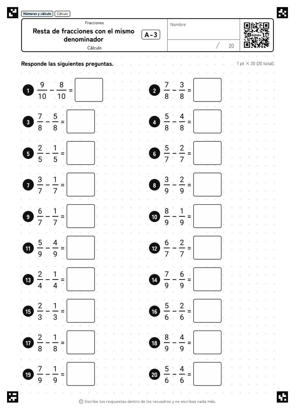 Resta de fracciones con el mismo denominador A-3