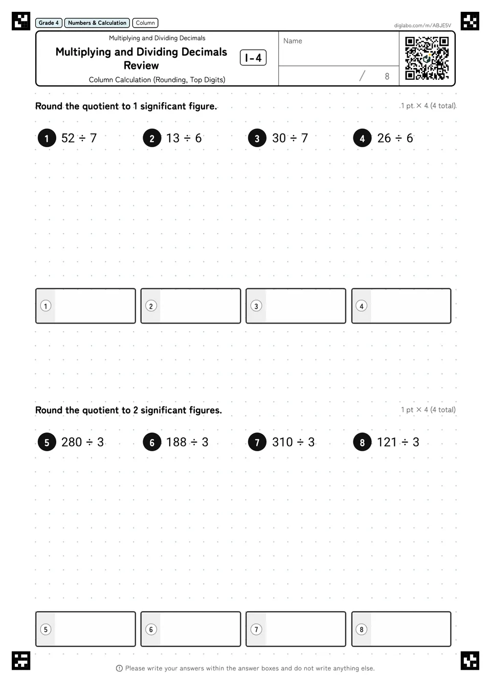 Grade 4 (Elementary School) Multiplying and Dividing Decimals Multiplying and Dividing Decimals Review