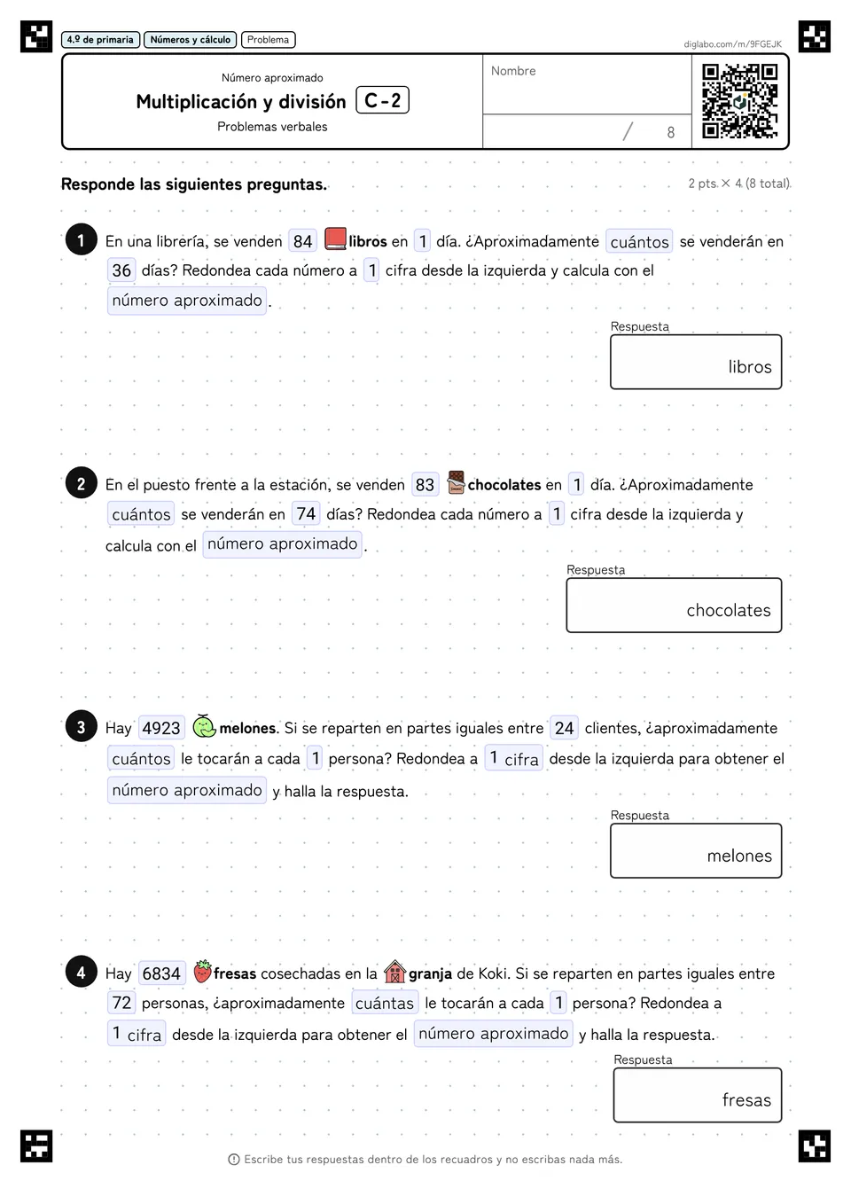 4.º de primaria Número aproximado Multiplicación y división
