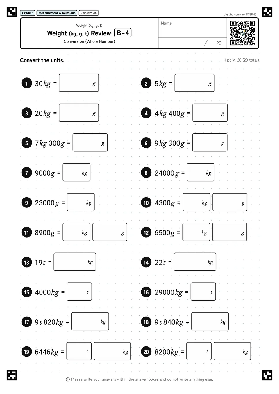 Grade 3 (Elementary School) Weight (kg, g, t) Weight (kg, g, t) Review