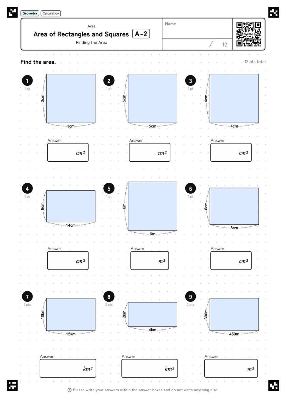 Area of Rectangles and Squares A-2