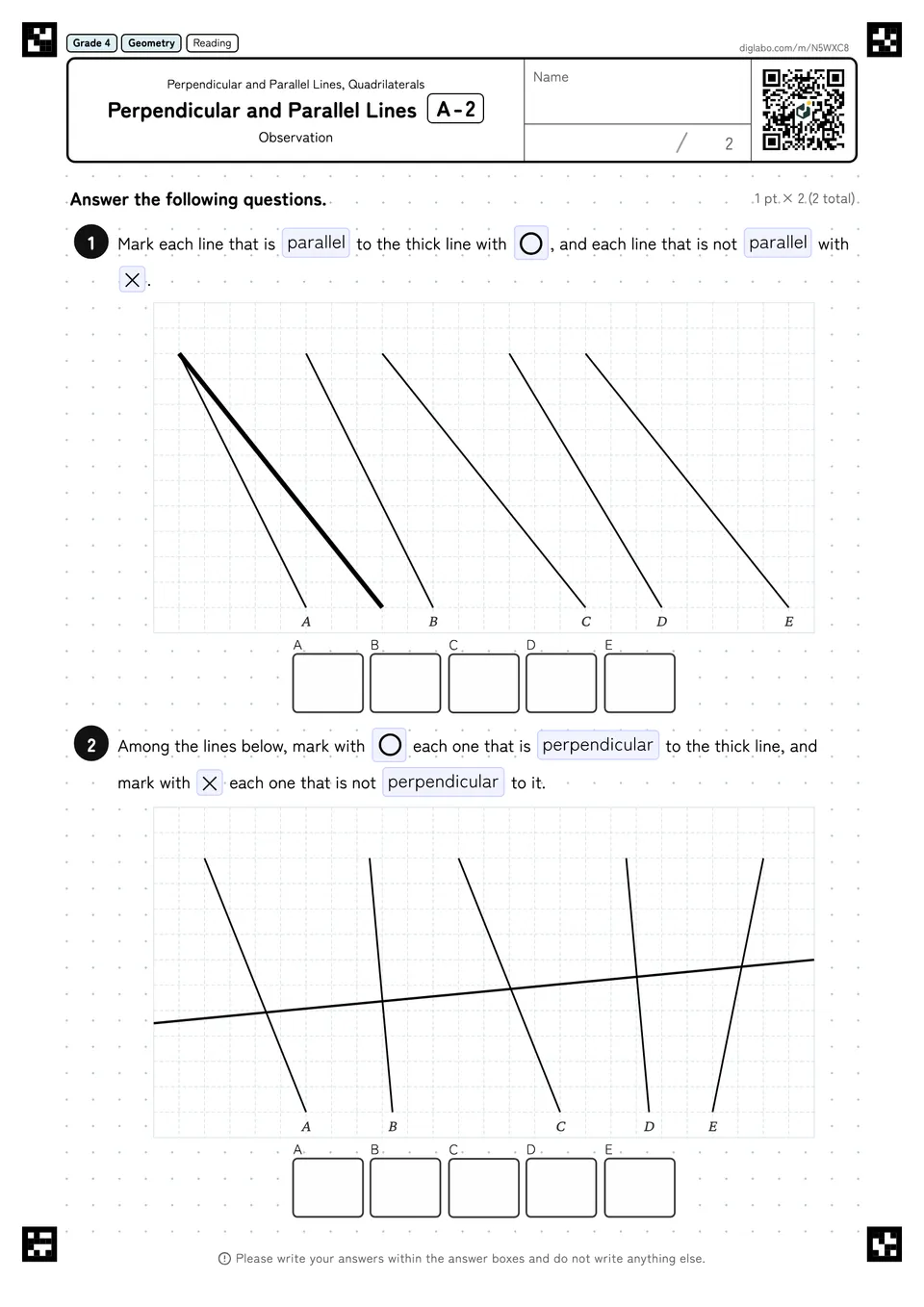 Grade 4 (Elementary School) Perpendicular and Parallel Lines, Quadrilaterals Perpendicular and Parallel Lines