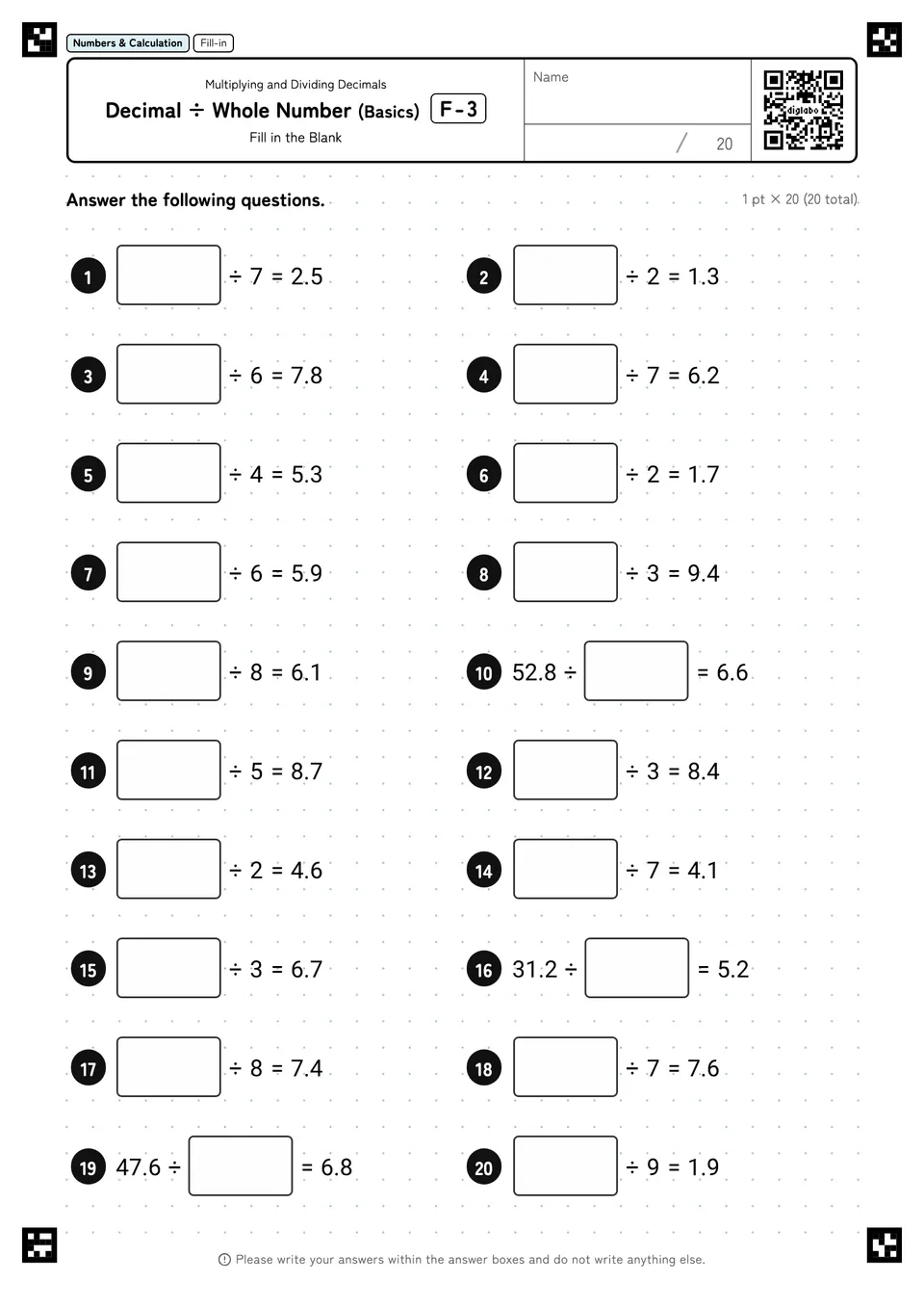 Decimal ÷ Whole Number (Basics) F-3