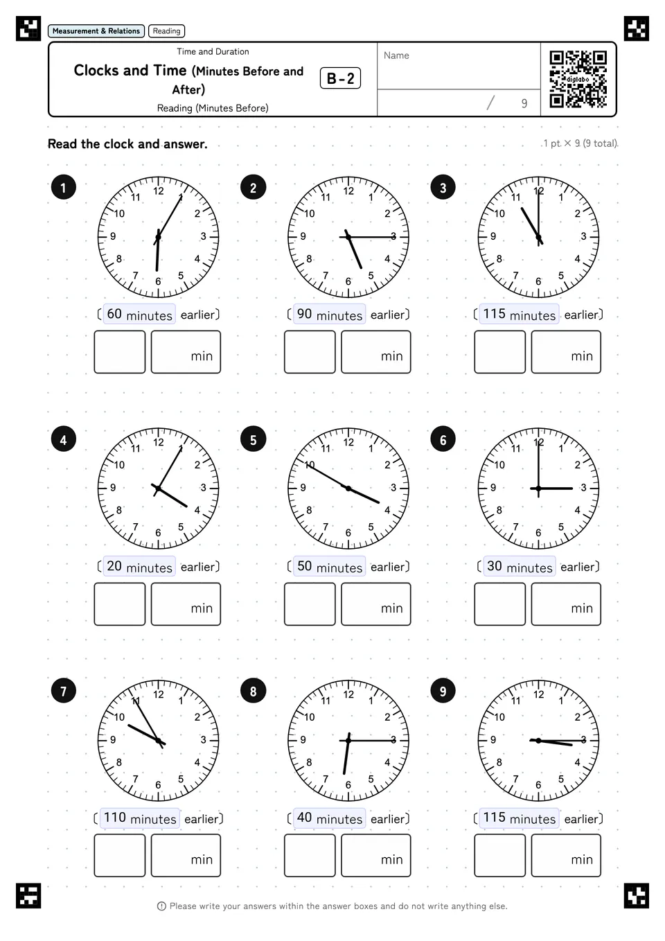 Clocks and Time (Minutes Before and After) B-2