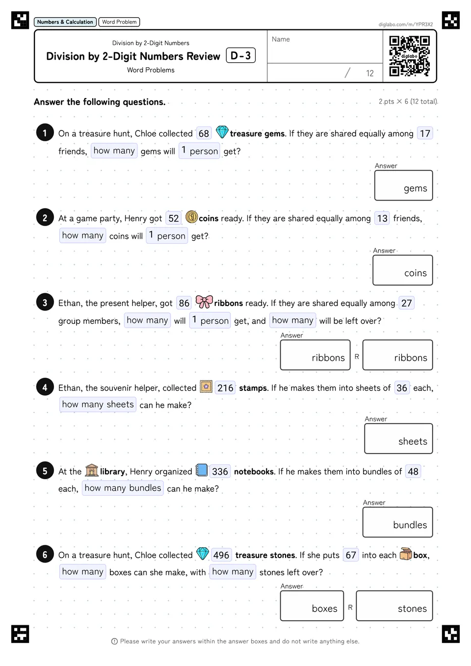 Division by 2-Digit Numbers Review D-3