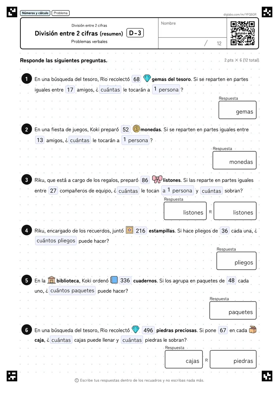 División entre 2 cifras (resumen) D-3