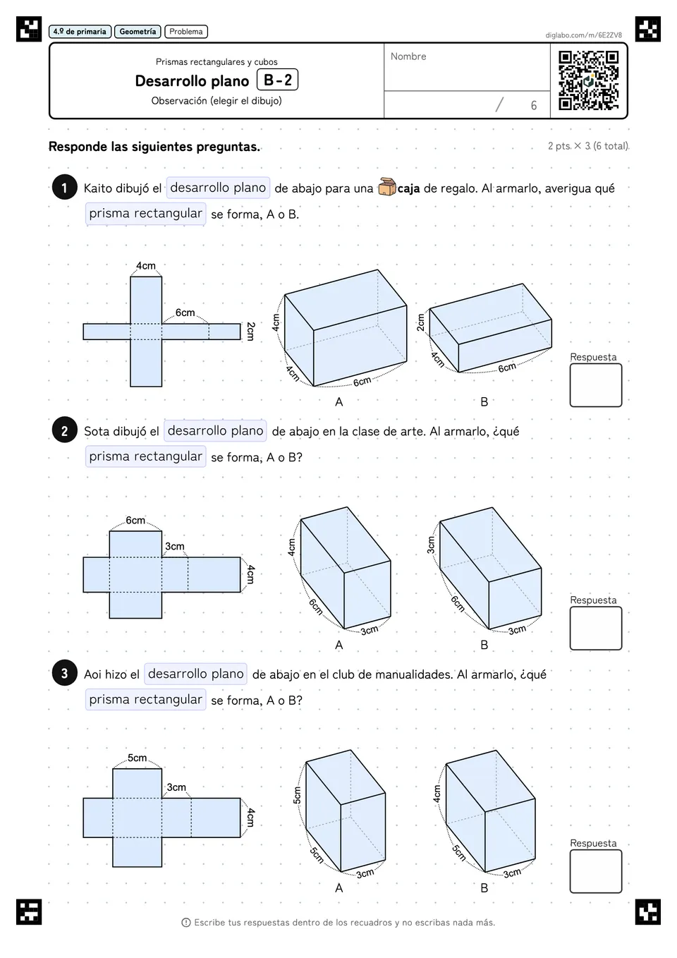 4.º de primaria Prismas rectangulares y cubos Desarrollo plano