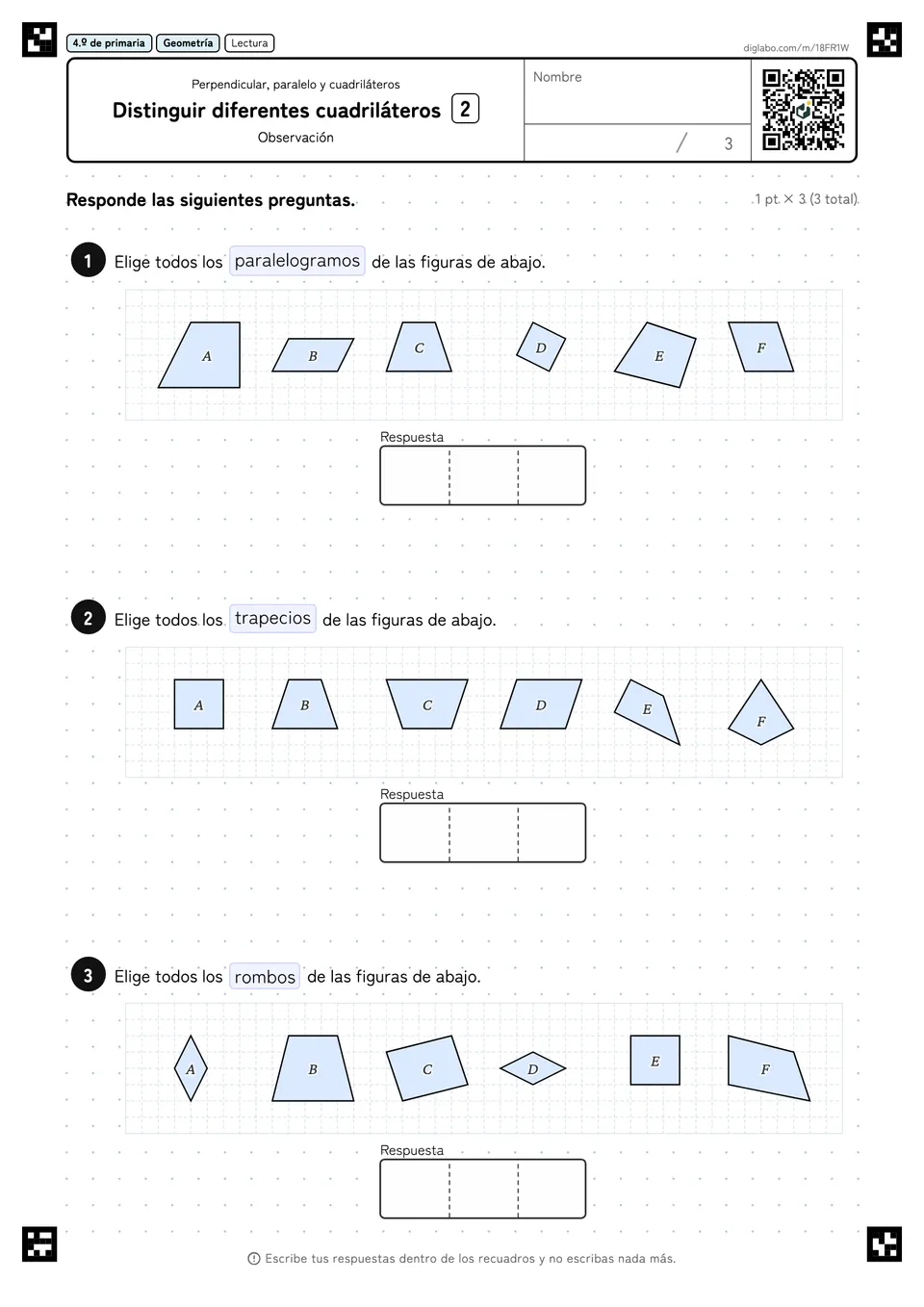 4.º de primaria Perpendicular, paralelo y cuadriláteros Distinguir diferentes cuadriláteros